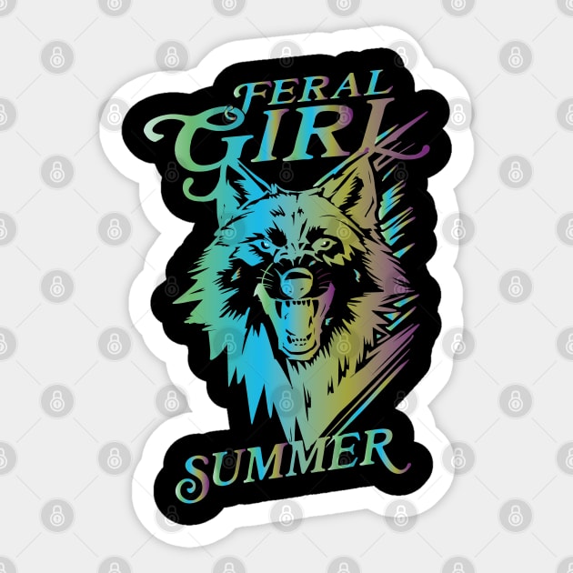 Feral Girl Summer Wolf Sticker by JessArty